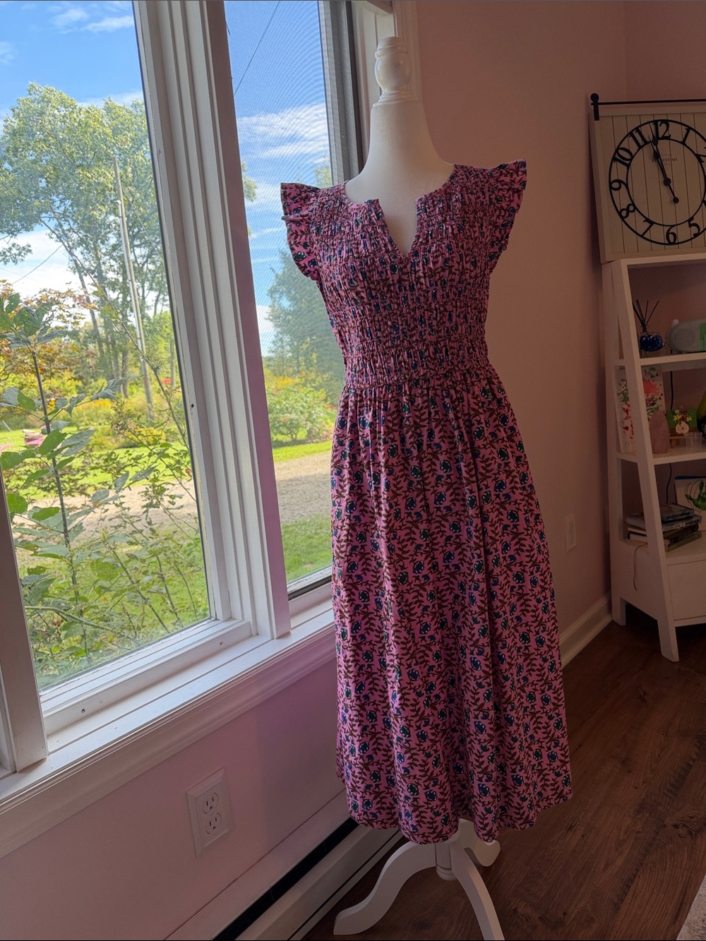 J.Crew Flutter Sleeve Pink Floral Midi Dress